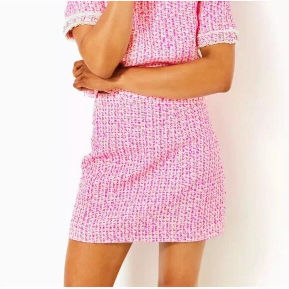 NWT Lilly Pulitzer Kels Mini Skirt in Pink Palms Fantasy Boucle